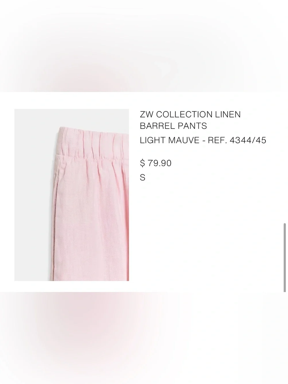 ZW Collection Zara Linen Barrel Pant in Light Mauve Pink